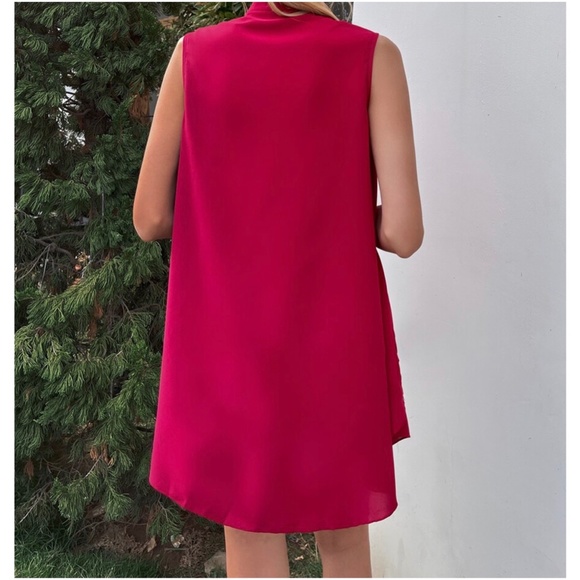 Boho Red Button up Layered Sleeveless Top Work Office - Picture 4 of 8